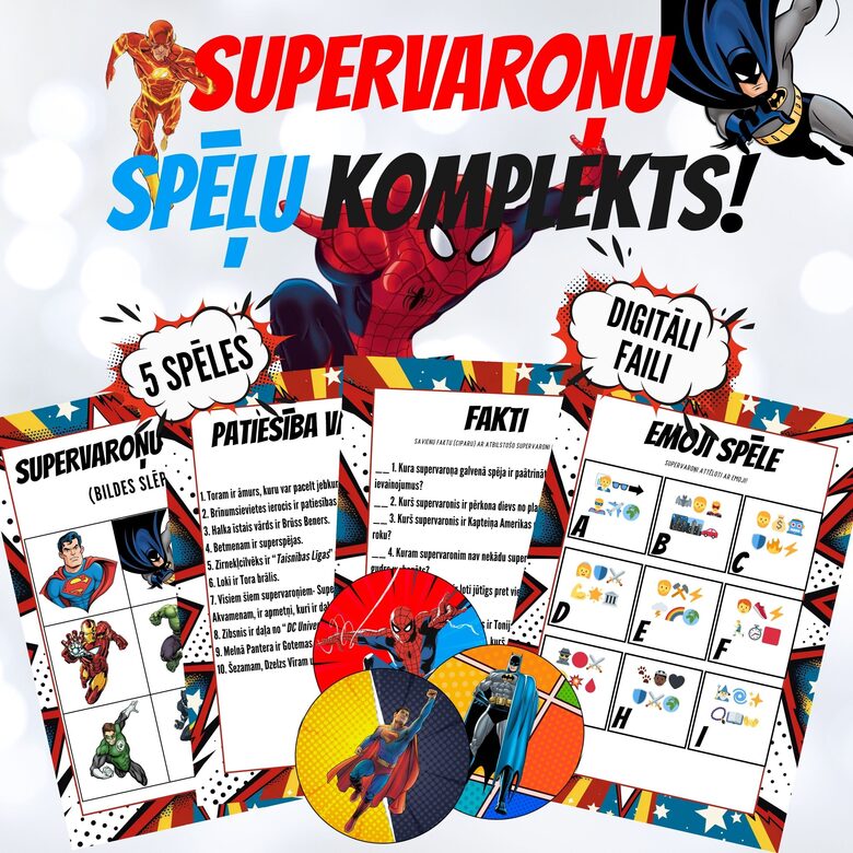 Supervaroņu dzimšanas dienas spēles bērniem, digitāls PDF fails